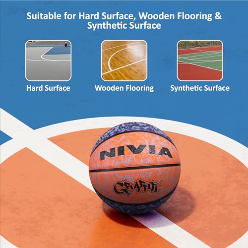 Nivia Graffiti Basketball, 8 Panels, Blue-Orange, Size 7 - Image 5