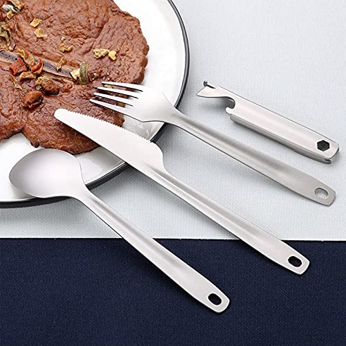 Atiap Titanium Fork Spoon Bottle Opener, 4 Pieces Tableware Set Utility Cutlery Set For Camping Travel Daily Use #TOP6