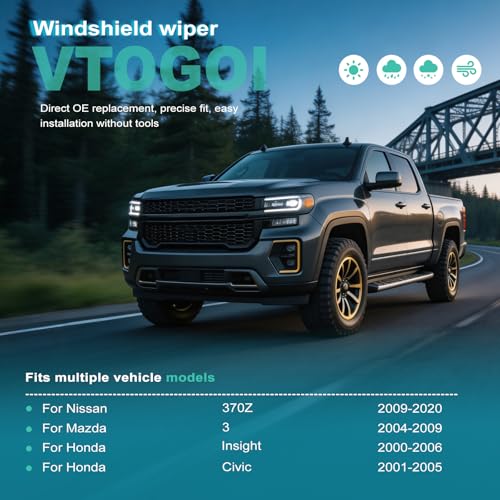 Image of VTOGOI OEM Quality 21''+19'' Windshield Wiper Blades,Premium All-Seasons J-Hook Replacement Wiper Blades (2 Pack)