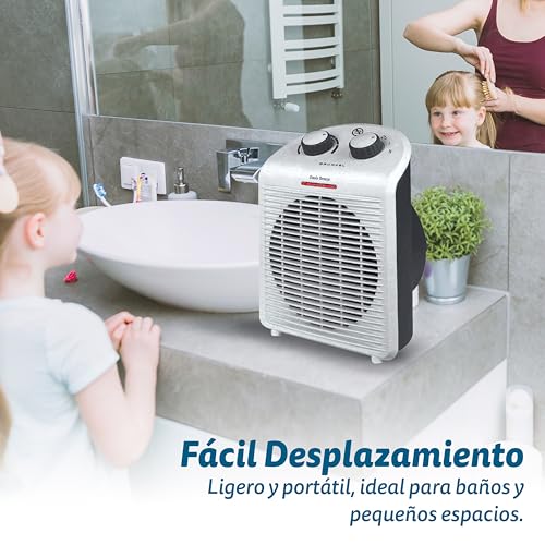 Calefactor de baño Grunkel de bajo consumo, hasta 2000W, 3 modos, 6 niveles de potencia, antivuelco y sistema de protección contra el sobrecalentamiento. Ligero y cable de 1m. (Blanco) - imagen 4