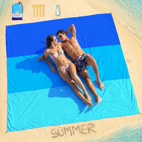 BYDOLL Beach Blanket Waterproof Sandproof 78''×81'' 1-5 Adults Oversized Lightweight Large Picnic Mat Waterproof Sandproof Blanket for Beach Camping Hiking Travel