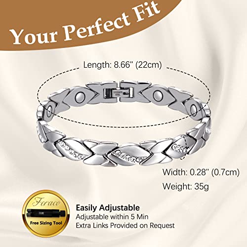 Feraco Magnetic Bracelets For Women Titanium Steel Ultra Strength Magnet Bracelet With Sparkling Crystals, Christmas Jewelry Gifts For Women (Silver) #TOP3