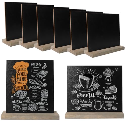 Pizarra 8 Piezas Pizarra Doble Cara con Soporte de Madera Mini Letreros de Pizarra de Pie Tablero de Tiza Para Menú para Mesa, para Decoración de Bodas, Cumpleaños, Bares y Fiestas