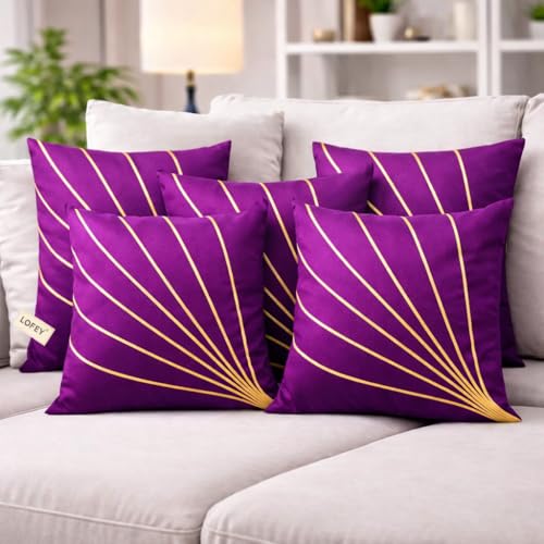 Image of LOFEY Dupion Silk Cushion Cover, 16 x 16 Inch (40 x 40 cm), Decorative Sofa Pillow Cover, Zipper Closure (2, Purple)