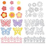 Juego de plantillas de grabado en relieve para bricolaje: Usa nuestras plantillas para crear hermosas flores y mariposas, combínalas a través de tu bricolaje y agrega una decoración única a tus proyectos de arte en papel.