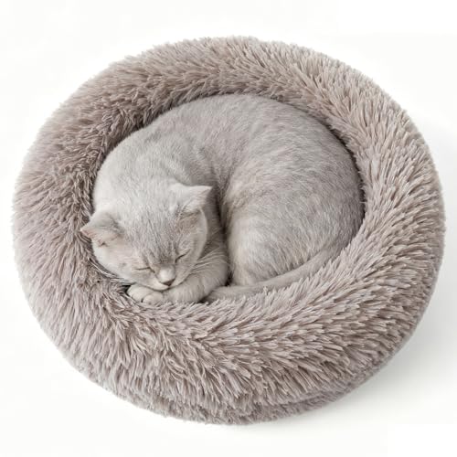猫 犬 ベッド ドーナツふわふわ - 洗える カバー取り外し可能 丸型 暖かい ペットクッション 滑り止め 保温防寒 耐噛み あたたかい 猫 犬 小動物用 ペット用品 ぐっすり眠る 洗濯可能(80cm,ブラウン)