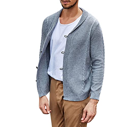 Mens Chunky Knit Cardigan Sweaters with Frog Buttons Fall Winter Thermal Casual Fancy Varsity Preppy Sweater Coats