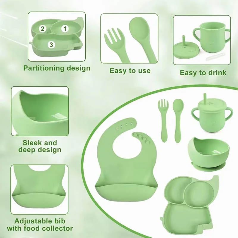 Personalized Baby Name Elephant Feeding Set 6Pcs, Custom Name Baby Silicone Weaning Set, Feeding Set With Name BPA Free