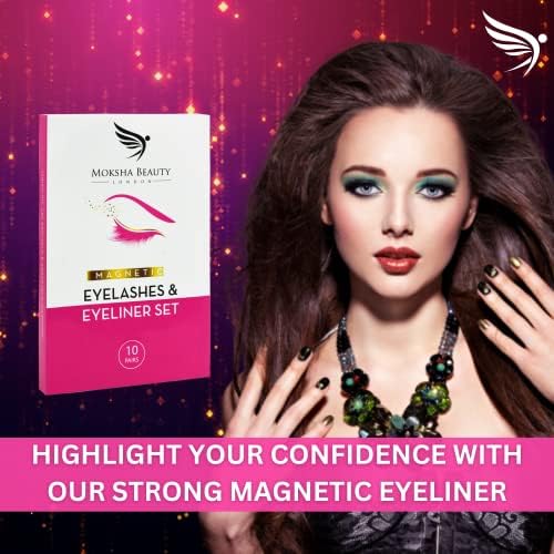 Magnetic Eyelashes Natural Look - 10 Pairs False Eyelashes Magnetic Eyeliner and Lashes Kit | Reusable Magnetic Lashes Set with Tweezers | No Glue, Waterproof Magnetic Eyeliner (10 Pack)