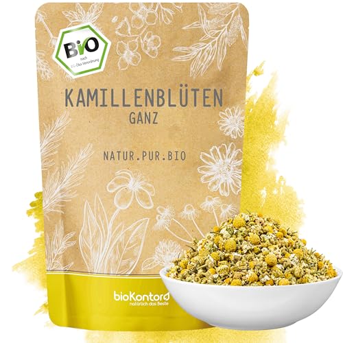 bioKontor BIO Kamillenblüten 500g ganze Kamillenblüten getrocknet ganz lose deutsche Handabfüllung Kamillentee lose bio 100% naturrein Kamillentee Blüten kontrolliert biologischer Anbau
