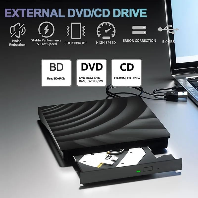 Lettore DVD Portatile, Unità ottica Blu-Ray esterna USB 3.0 Lettore combinato 3D portatile Masterizzatore CD DVD