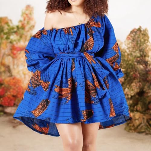 Image of Women Boho African Floral Print Pleated Short Midi Dress Multi-Way Dress for Casual Rave Club Party