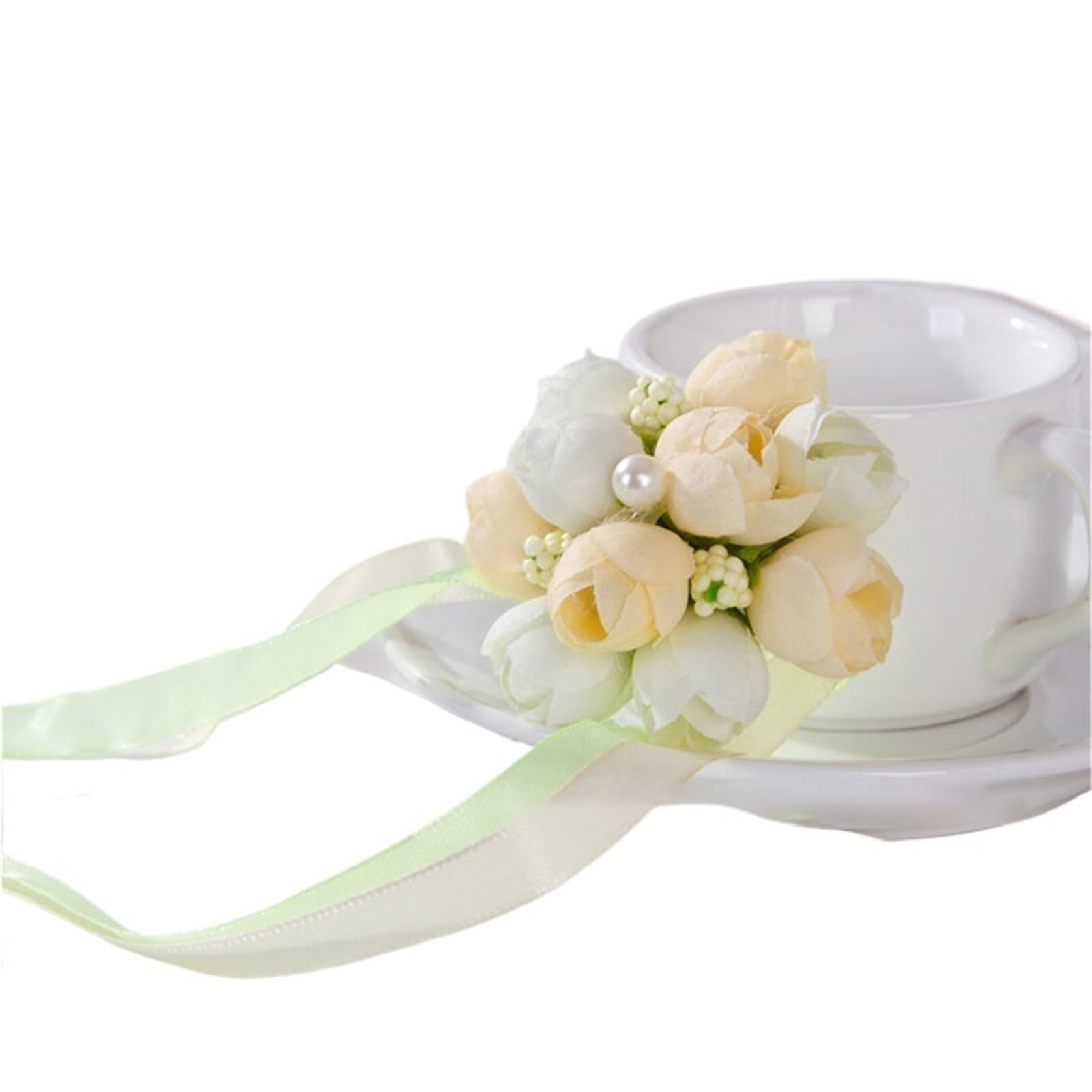 4pc Bridesmaid Wrist Flowers Handmade Wedding Prom Party Boutonniere Rose Fabric Hand Accessories(Color4)