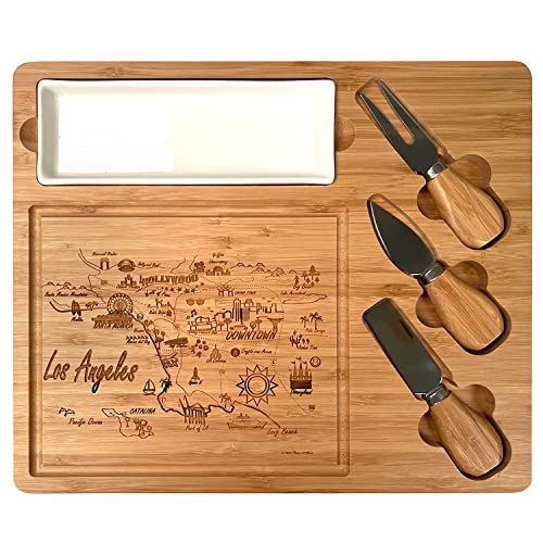 Picnic at Ascot Bamboo Destination Los Angeles Cheese/Charcuterie Serving Board including ceramic tray & Cheese Knife set