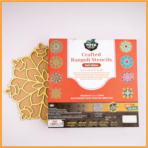 Image of TOTA Rangoli Stencil Corner - Set of 5 Rangoli Colour Bottles + 1 MDF Stencils | 8 X8 inch | Reusable 3D Rangoli for Diwali Home Decoration Navratri Pongal Onam Puja