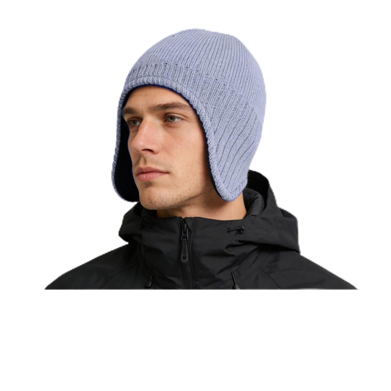 Magracy Unisex Men's Outdoor Winter Knit Earflap Hat Warm Fleece Lined Peruvian Beanie Hat Light Grey