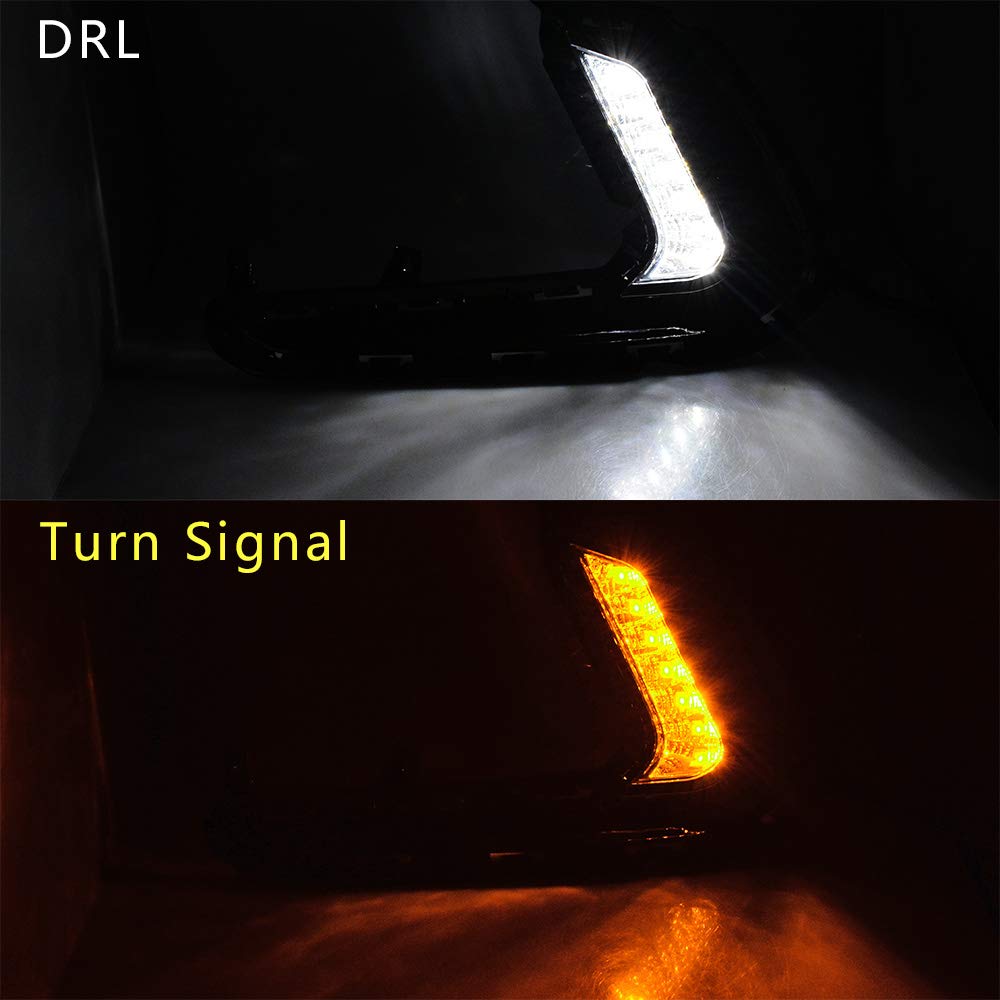 Anzios Pair 60W LED Amber Turn Signal AO White Daytime Running Light DRL Foglamp Compatible with Hyundai Elantra 2016-2018, Glossy Black, Chrome