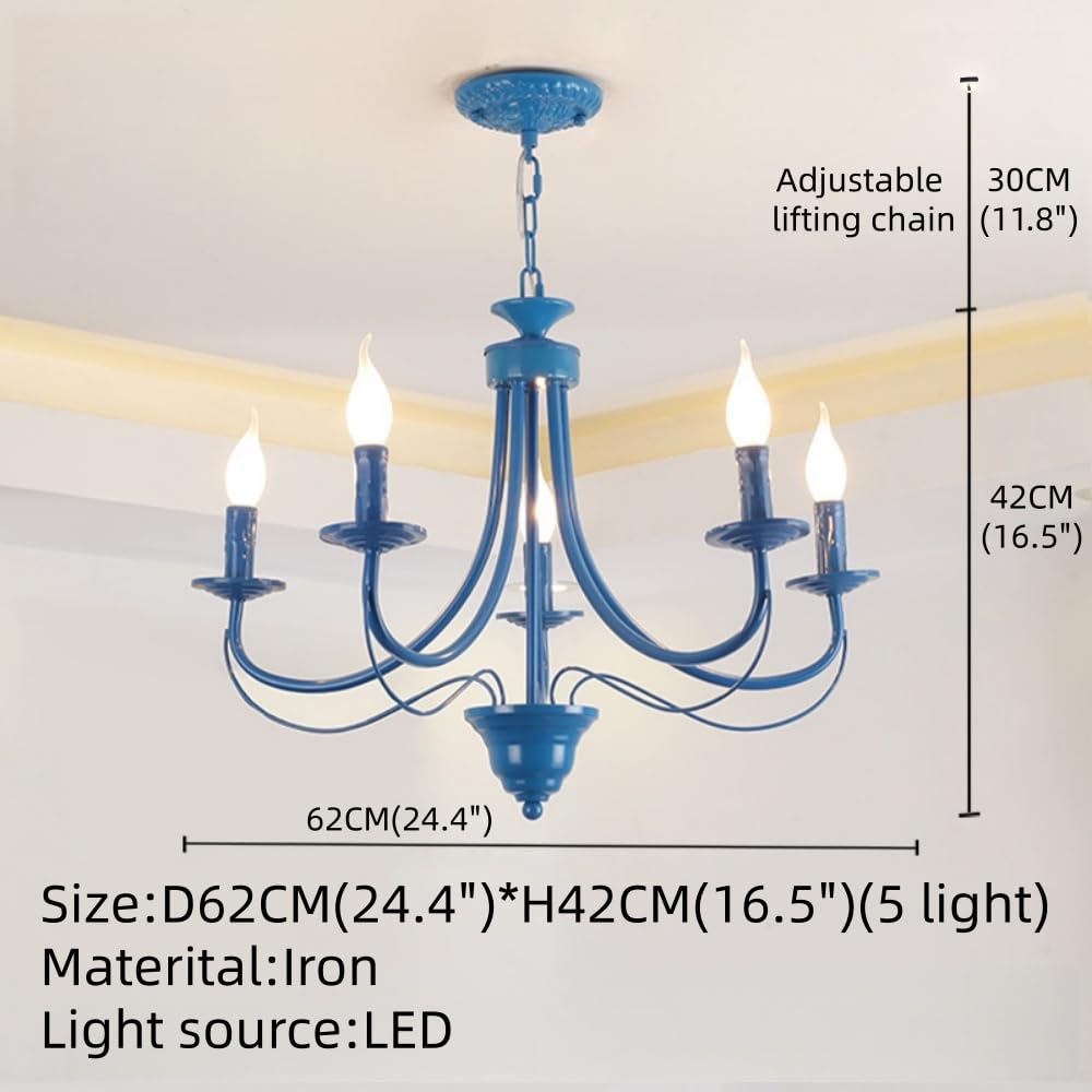 Amerykańska prosta lampa wisząca z kreatywnym żyrandolem LED (B Niebieski A 5 świateł)