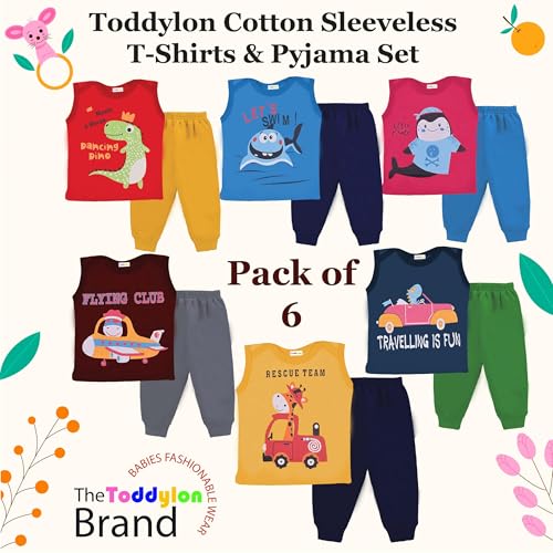 Image of Toddylon Baby Clothes Cotton Clothing Set | Sleeveless T-Shirt & Pyjama Pant | Regular Fit Baby Boys & Girls Clothing Set | Kids Gift Combo