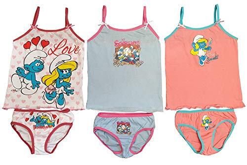 Los Pitufos La Ropa Interior Set 6pcs. para niñas Que consisten en Camisas y Calzoncillos/Calzoncillos de algodón 100% (122)