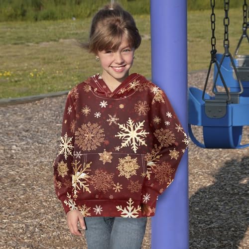 Kids Hoodies Sweaters Christmas Xmas Snowflake Hooded Sweatshirts with Big Pockets for Boys Girls B04003694