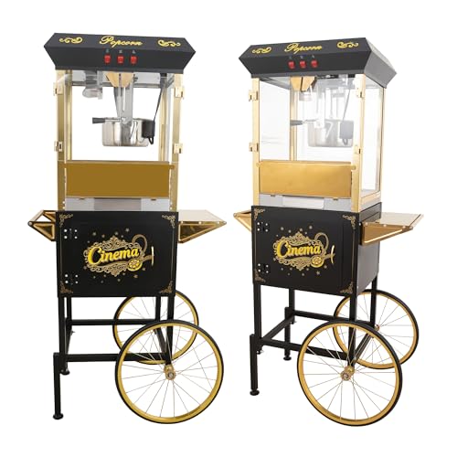 Image of Montary 16 Oz Commercial Popcorn Machine with Cart,Vintage Style Popcorn maker Equipped with Popcorn Scoops, Heated Deck & Storage for Home Movie House and Carnival,Black