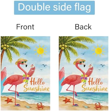 Louise Maelys Summer Garden Flag 12x18 Inch, Hello Sunshine Flamingo Beach Yard Flag, Tropical Outdoor Double Sided Banner Sign for Lawn Porch Patio Decor - 5