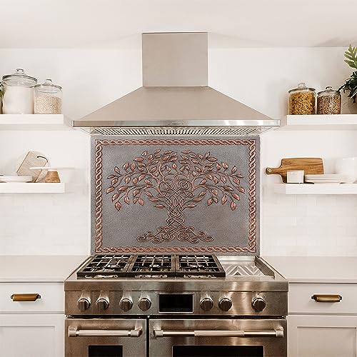 Kitchen Backsplash, Celtic Tree of Life with Celtic Knot Border Copper Kitchen Backsplash, Custom Copper Backsplash Panel, Handmade Copper Backsplash Tile, Indoor Outdoor Wall Decor (Gray&Copper)