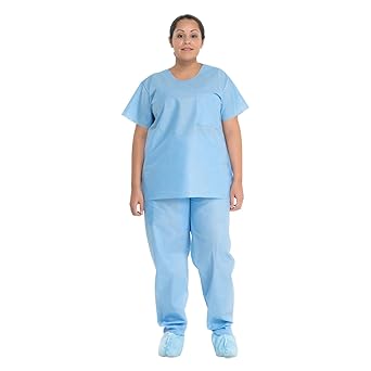 Halyard 69702 Scrub Shirt, 3-Layer SMS Fabric, Blue, Large, Pack of 48