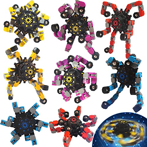 8Pack Funny Sensory Toys Finger Hand Spinner Toy Spinning Top Focus Toy with Transformable Chain Mechanical Spiral Twister Fingertip Gyro Stress Relief Toy for Kids Adults (A)