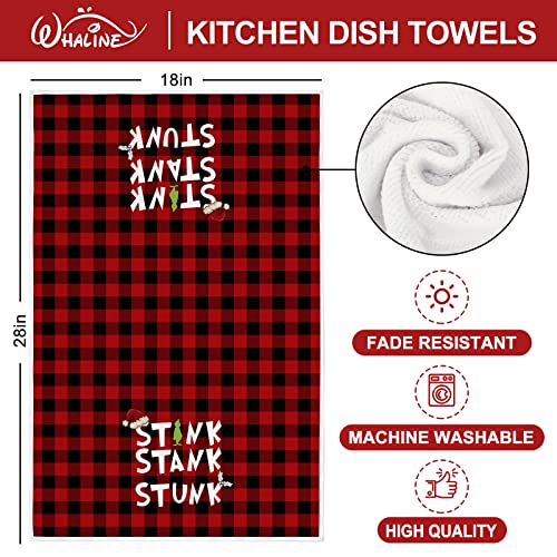 Whaline Christmas Buffalo Plaids Kitchen Towel Red Black Plaids Cartoon Character Dish Towel 18 X 28 Inch Funny Holiday Xmas Hand Drying Tea Towel For Cooking Baking, Set Of 4 #TOP1