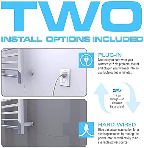 Towel Warmer/Silver Towel Warmer, 7 Bar Wall Mounted Space Aluminum Electric Heated Towel Rack, 120W Constant Temperature Heated Towel Drying Rack for Bathroom, 800×520×100Mm,Hardwired (Color : Plu