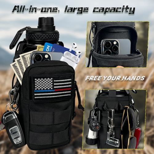 Image of 64 oz Insulated Water Bottle - Half Gallon Water Bottle with Sleeve Military Stainless Steel Water Jug with Handle for Men Sports Workout Hiking with Black Water Bottles Pouch