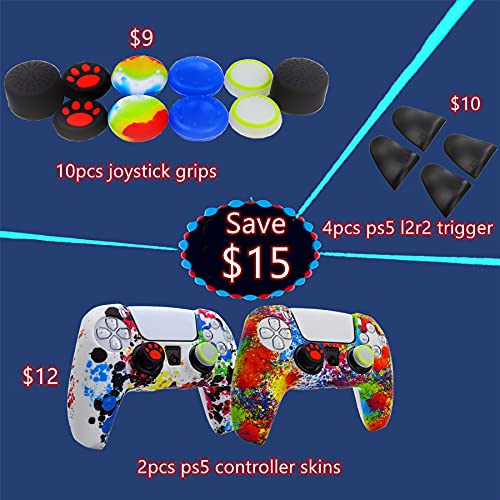 Image of Silicone Skin for Ps5 Controller, 2pcs Anti-Slip Shell Cover Case with 10 Joystick Grips, 2 Pairs L2 R2 for Playsation 5 Controller Wireless Gamepad