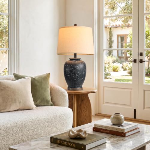 USumkky 25" Vintage Ceramic Table Lamp for Living Room Bedroom Matte Black