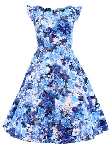 H & R London Robe à Long Floral Dress 9113 - Bleu - Small