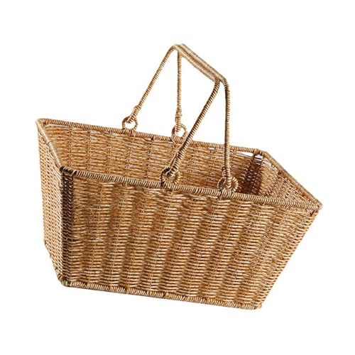 Gralara Panier Pique-Nique Tissé Panier à Cuisine Imitation Rotin Organisateur avec Poignée Sac à Courses Adapté aux Pique-niques Courses, L