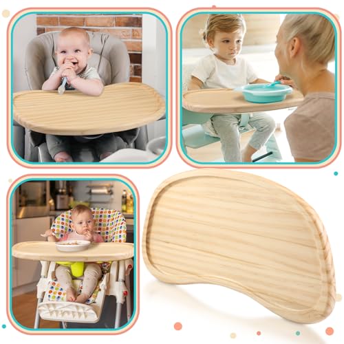 Image of Wonderjune Baby Wooden High Chair Tray, Antique Vintage Toddler Infant Seat Tray Replacement Universal Wooden High Chair Accessory for Kitchen Toddlers and Babies Home Finger Foods Placemat