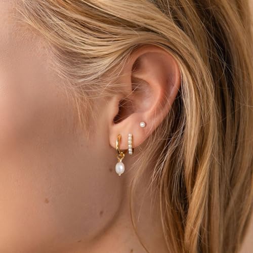 VRIUA 3 Pairs Gold Earrings Set - 14K Gold Plated Stacks Earring Bow Pearl Butterfly Heart Clover Star Moon Diamond Starburst Huggie Hoop Earrings for Women Trendy Jewelry3