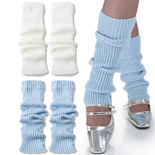 Fszsaa Ribbed Knitted Leg Warmers for Women Girls 80s Retro Winter Short Slouch Knee High Leg Socks For Yoga Ballet Dance