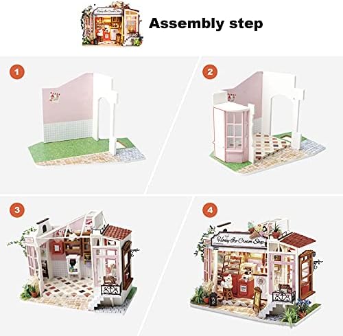 Rolife DIY 3D Wooden Miniature Dolls House Kits to Build for Teens Adults Doll House Craft Gifts for Kids, Honey Ice-cream Shop