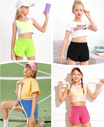 DOCUMO Girls Athletic Shorts with Zipper Pocket, Liner Quick Dry Running Shorts for Kids Teen Girls Active Sports Shorts2