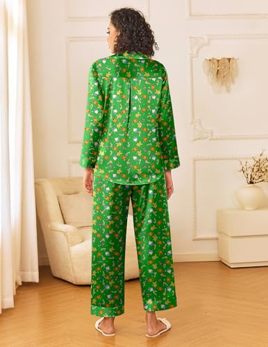 Image of Ekouaer Womens Silk Satin Pajama Sets 2 Piece Sleepwear Pjs Set Long Sleeve Button Down Top and Pants Stripe Loungewear S-XXL
