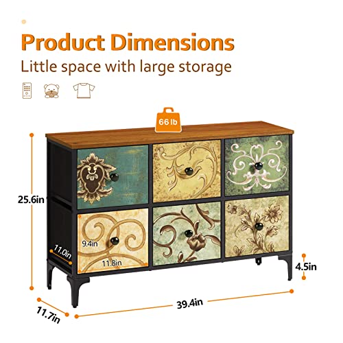 Aopsen 6 Drawer Dresser For Bedroom, Tv Stands With Chest Drawers, Wide Fabric Storage Drawer Unit For Living Room, Hallway, Kids, Nursery, Sturdy Steel Frame, Wood Top, Rustic Brown #TOP2