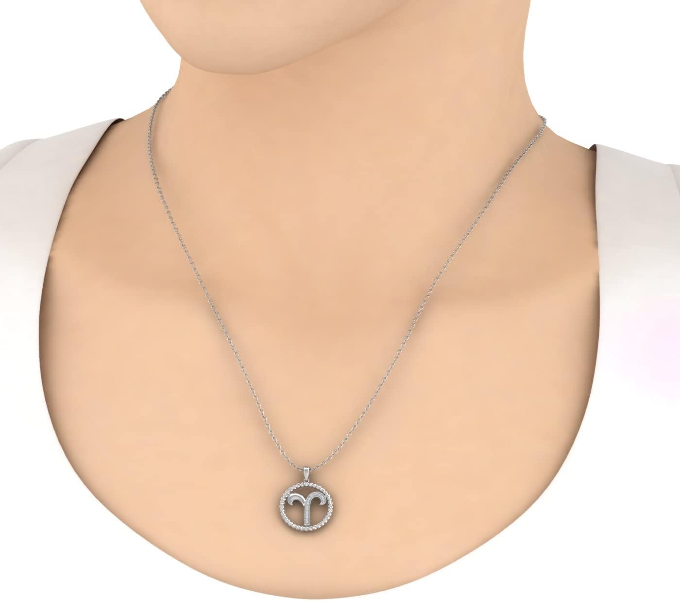 0.07 Carat Diamond Zodiac Sign Pendant Necklace in 925 Sterling Silver