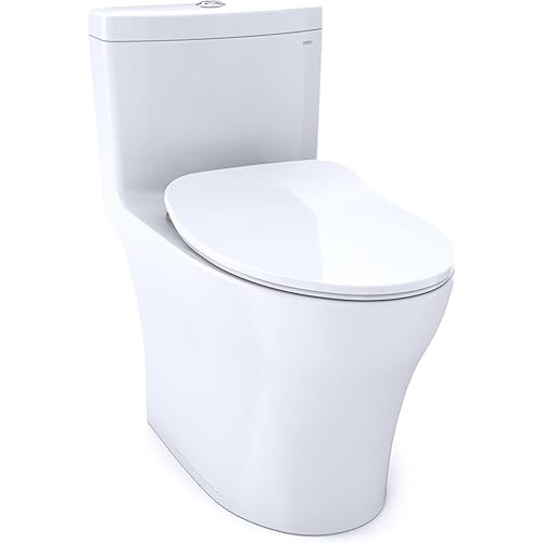 TOTO® Aquia® IV One-Piece Elongated Dual Flush 1.28 and 0.9 GPF Universal Height, WASHLET®+ Ready Toilet with CEFIONTECT®, Cotton White- MS646234CEMFGN#01