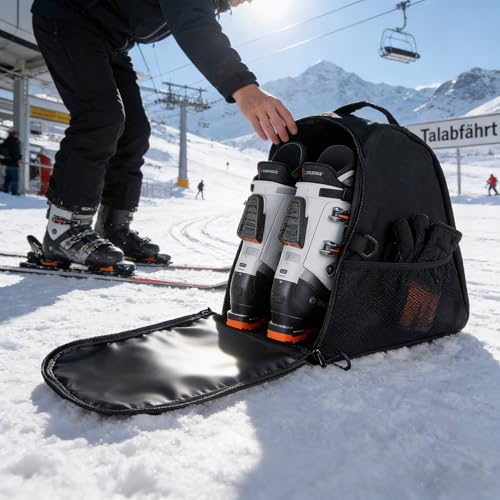 Zedelmaier Klassische Skischuhtasche Snowboardschuhtasche wasserdichte Skischuh-Tasche für Skifahren & Snowboard Wintersport geeignet bis EU 44 Schwarz