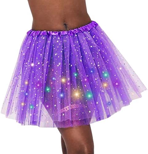 DRESBE Women's LED Skirt Light Up Star Dance Skirts Layered Ballet Tutus Elastic Mesh Tulle Skirt Party Carnival Costume (Purple)