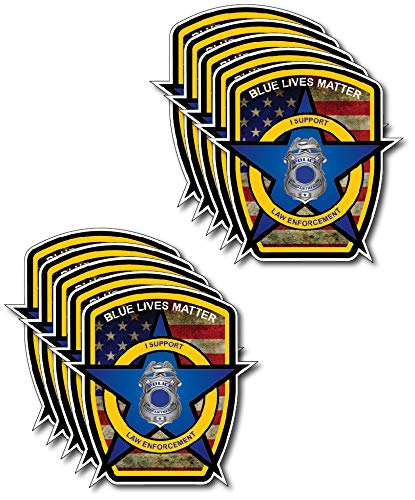 10 Pack 3" Tall Thin Blue Line Blue Lives Matter Badge Decal Sticker for Car, Truck, SUV, Boat, Kayak, RV, Peel and Stick to Any Clean, Smooth Surface!