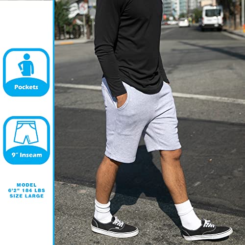Global Blank Men's Workout Shorts, Fleece Drawstring Sweatshorts With Pockets, 9” Inseam (At The Knee), Forest Camouflage, Large #TOP3